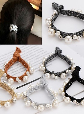 网红ins皮筋头绳钉珍珠金丝发绳扎头发手链丸子头发饰T