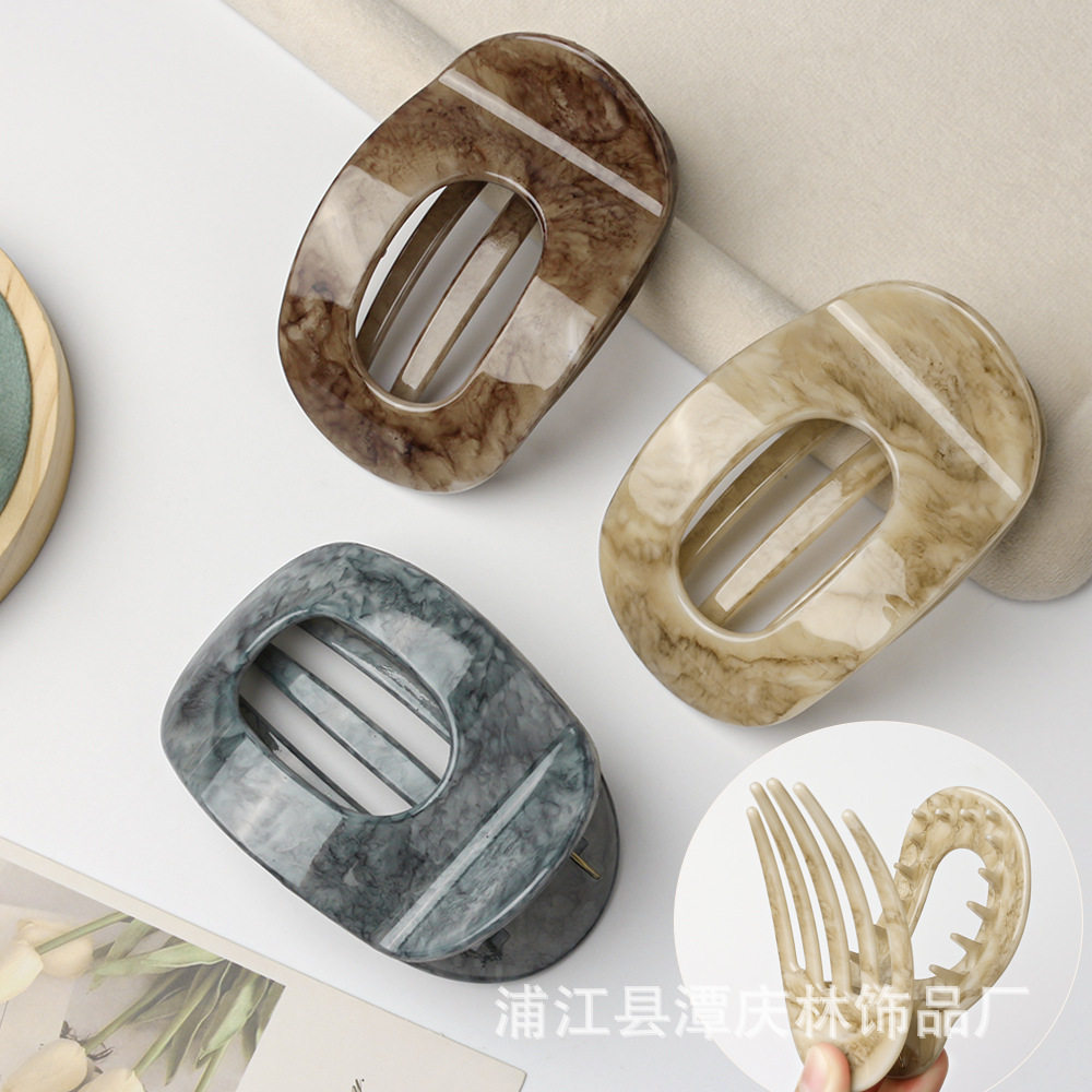 不硌头扁平抓夹高级感花纹椭圆型发量多大号鸭嘴夹新款女侧边发夹图片