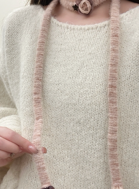 ins风氛围感花朵毛绒项链女时尚百搭气质长款围脖秋冬温柔毛衣链