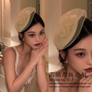 法式千金风网纱小礼帽发夹英伦小香风贝雷帽头饰民国名媛发卡配饰