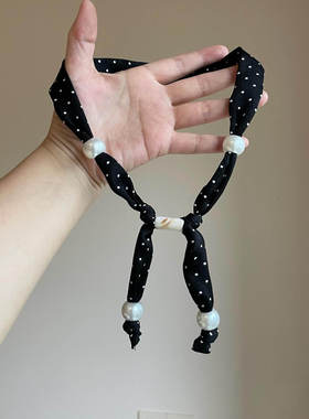 韩系ins风波点串珠黑色丝巾项链女轻奢小众设计配饰可调节锁骨链