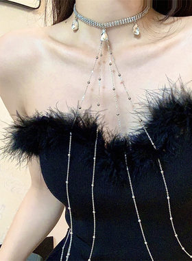 ins辣妹风水钻胸链身体链纯欲性感项链女百搭链条吊带精致配饰潮