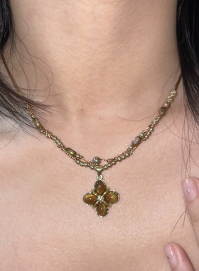 老钱风虎眼石四叶草项链女轻奢气质高级感颈链复古时尚百搭锁骨链