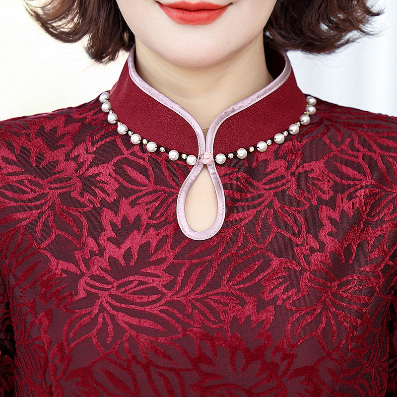 2025新款婚礼妈妈装连衣裙喜婆婆礼服长袖裙子中老年女春秋旗袍裙