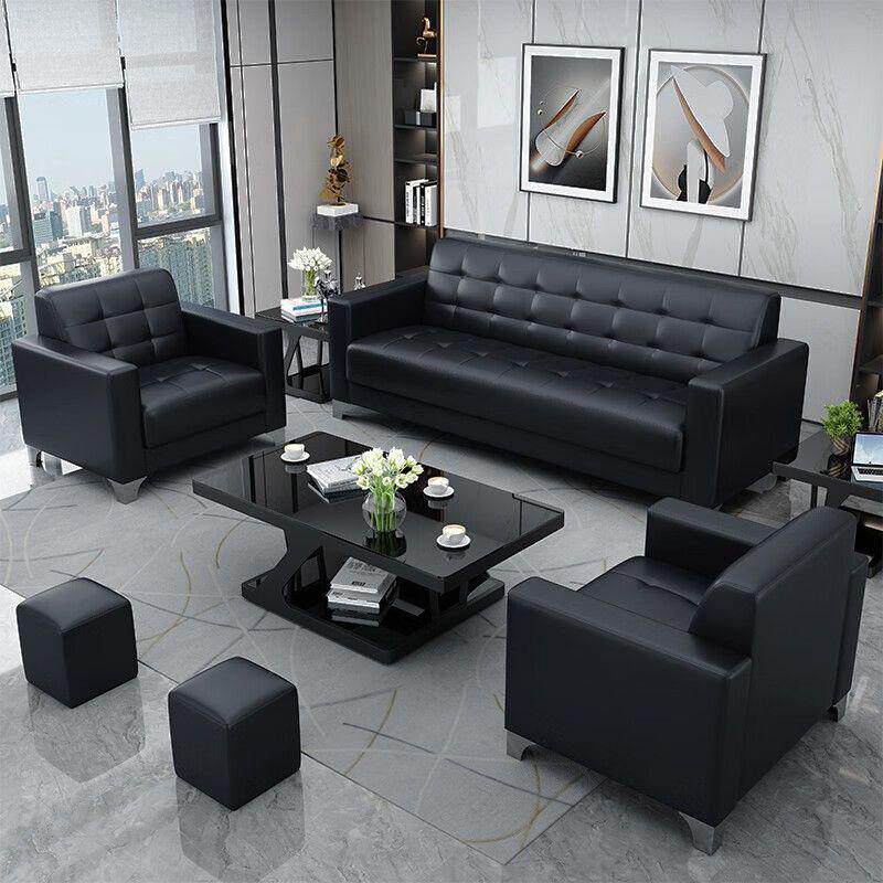 办公沙发商务接待现代简约小型会客洽谈皮沙发办公室沙发茶几组合
