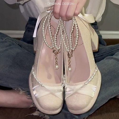 玛丽珍高跟鞋女小粗跟18岁成年礼禾秀婚纱两穿订婚鞋新娘伴娘单鞋