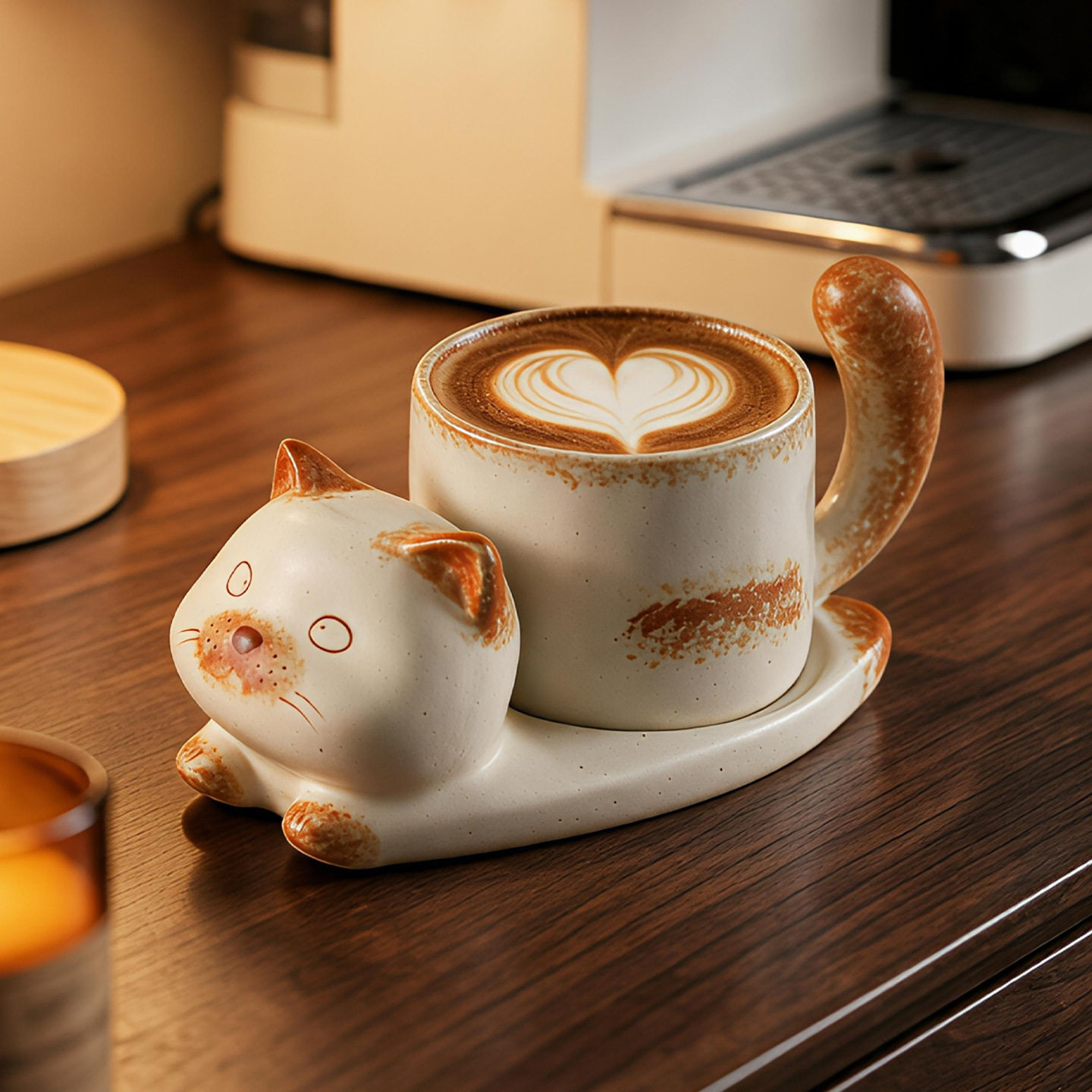 猫咪陶瓷咖啡杯碟套装创意手作马克杯复古好看礼物釉下彩杯子小众
