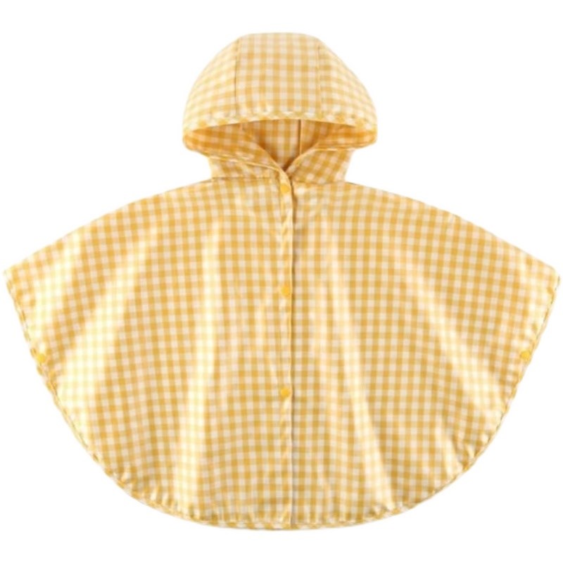 出口韩国高颜值幼儿园复古格子斗篷式雨衣儿童小学可爱连帽雨披