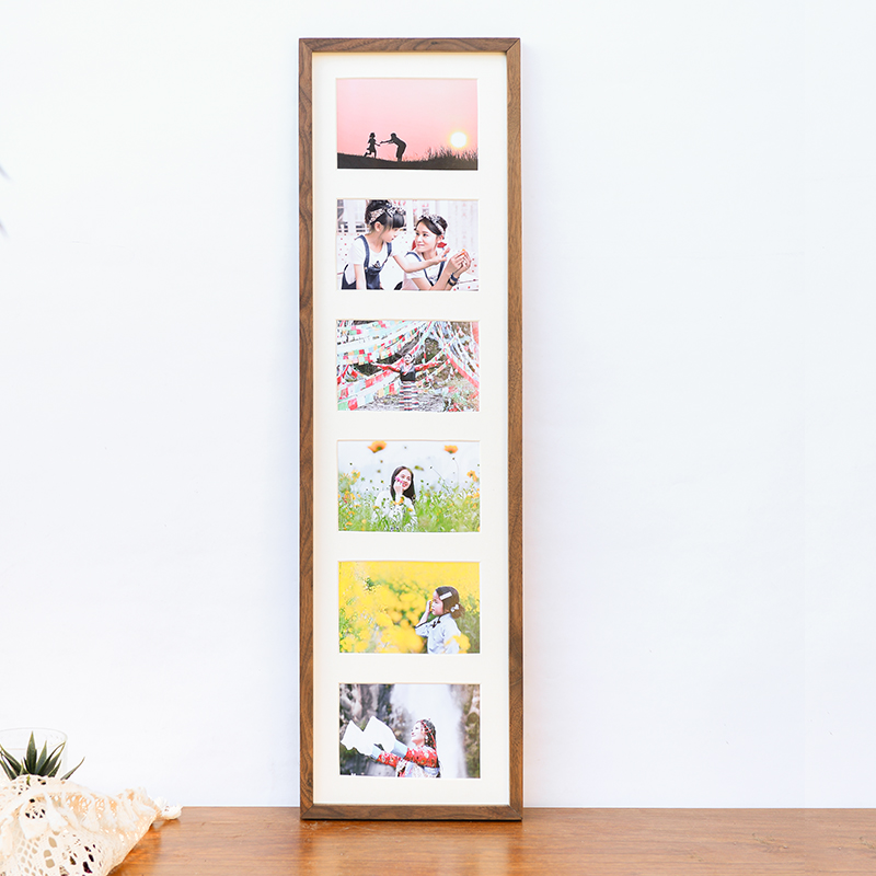 美式连体画框创意组合6孔实木相框六连框简约照片打印带相框