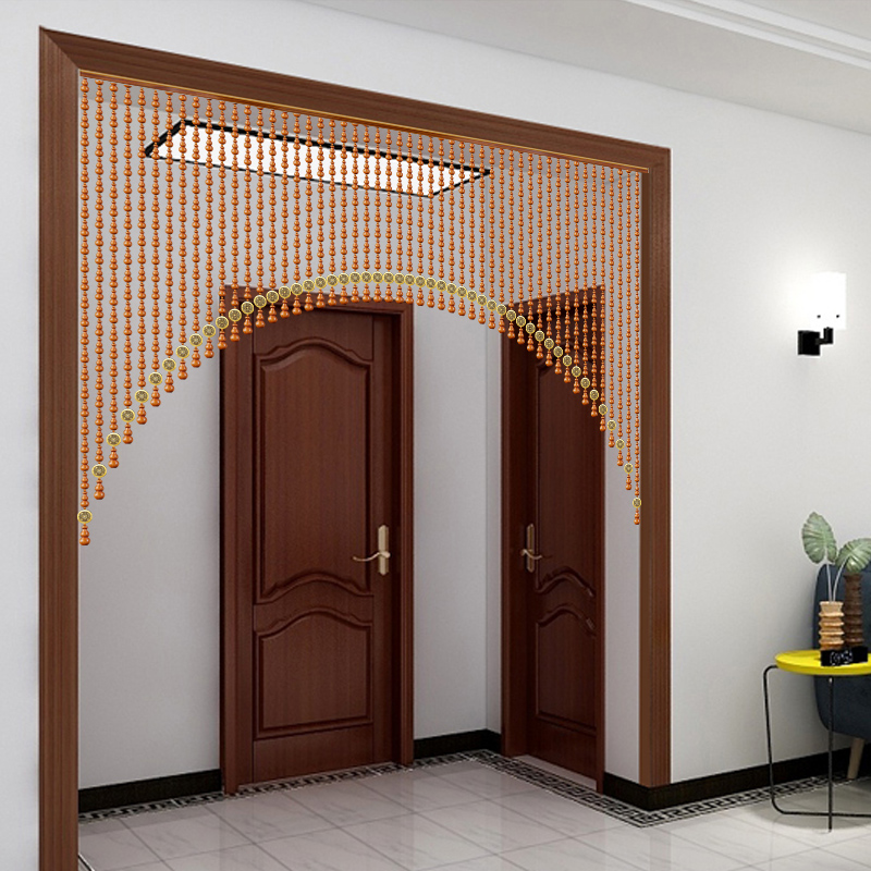 桃木葫芦珠帘门帘玄关客厅隔断帘子卫生间五帝铜钱挡煞挂帘免打孔