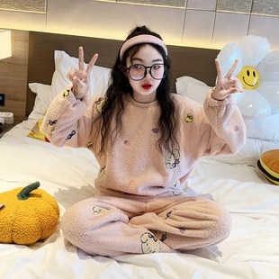 女童睡衣秋冬2024新款儿童加厚家居服大童女孩冬季珊瑚法兰绒套装