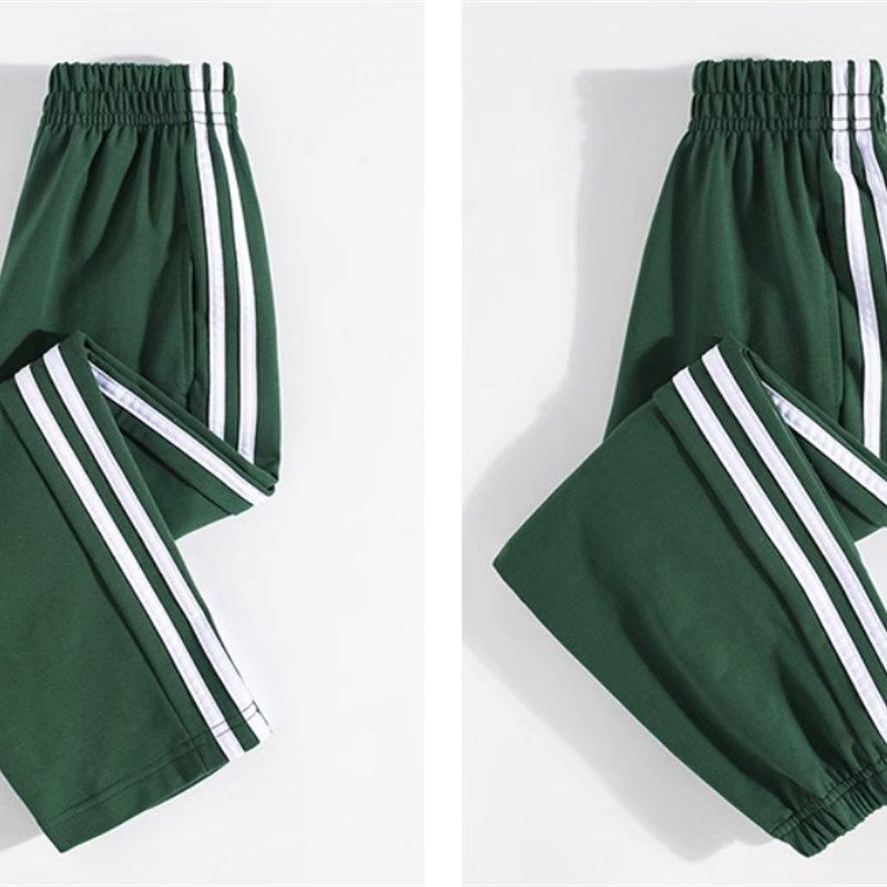宝蓝裤天蓝裤草绿裤墨绿裤双白杠直筒松紧口学生校服裤春秋款定制