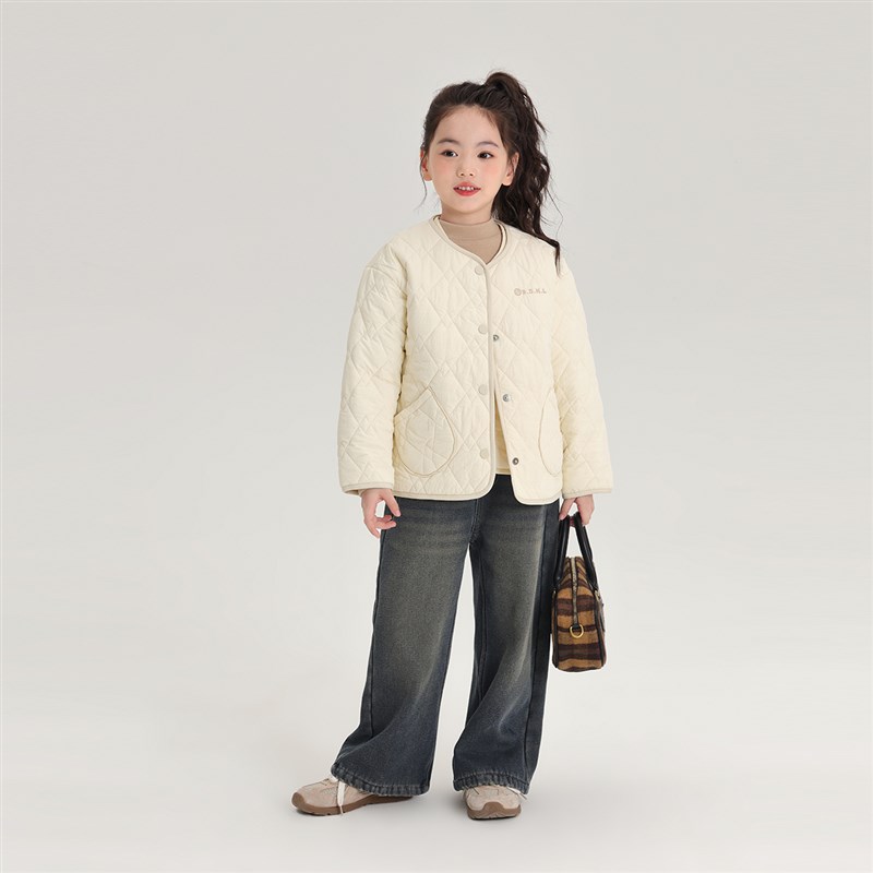 沫沫童装冬装女童2024冬季新款儿童休闲短款加绒保暖马甲棉服外套