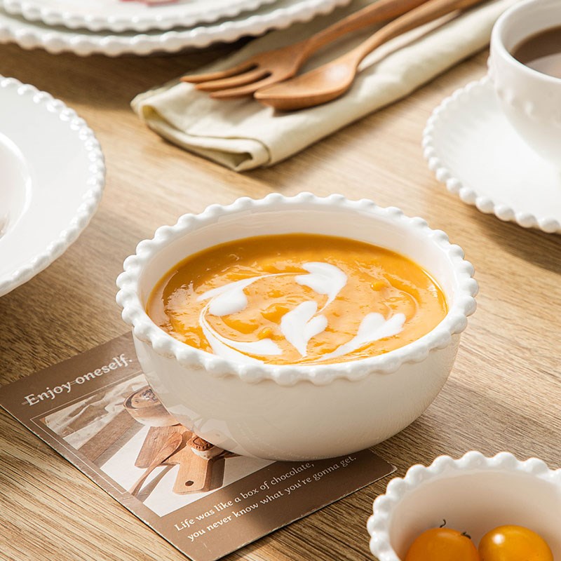 少女心韩式陶瓷碗饭碗点心碗餐厅商用白色面碗酱料碗酸奶碗沙拉碗