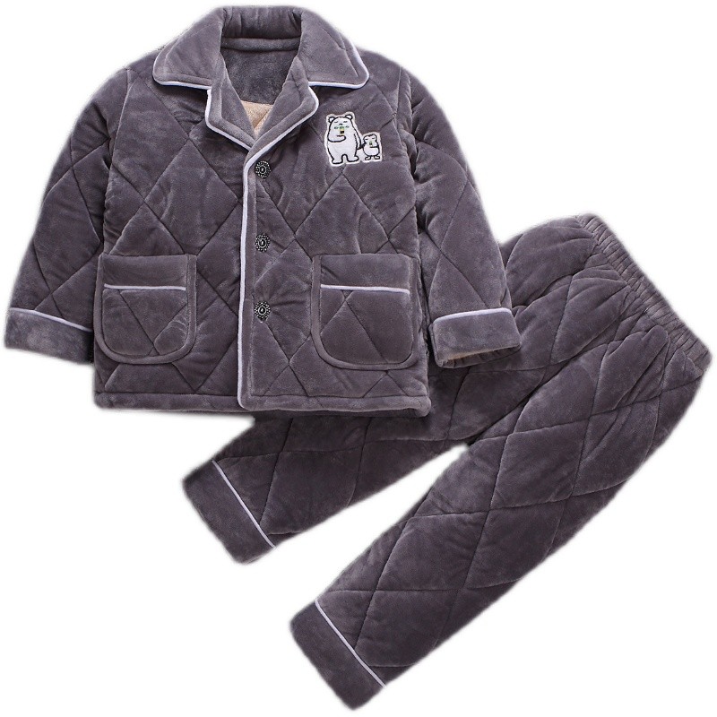 儿童睡衣男童秋冬季加厚款法兰绒女孩三层夹棉宝宝珊瑚绒家居服
