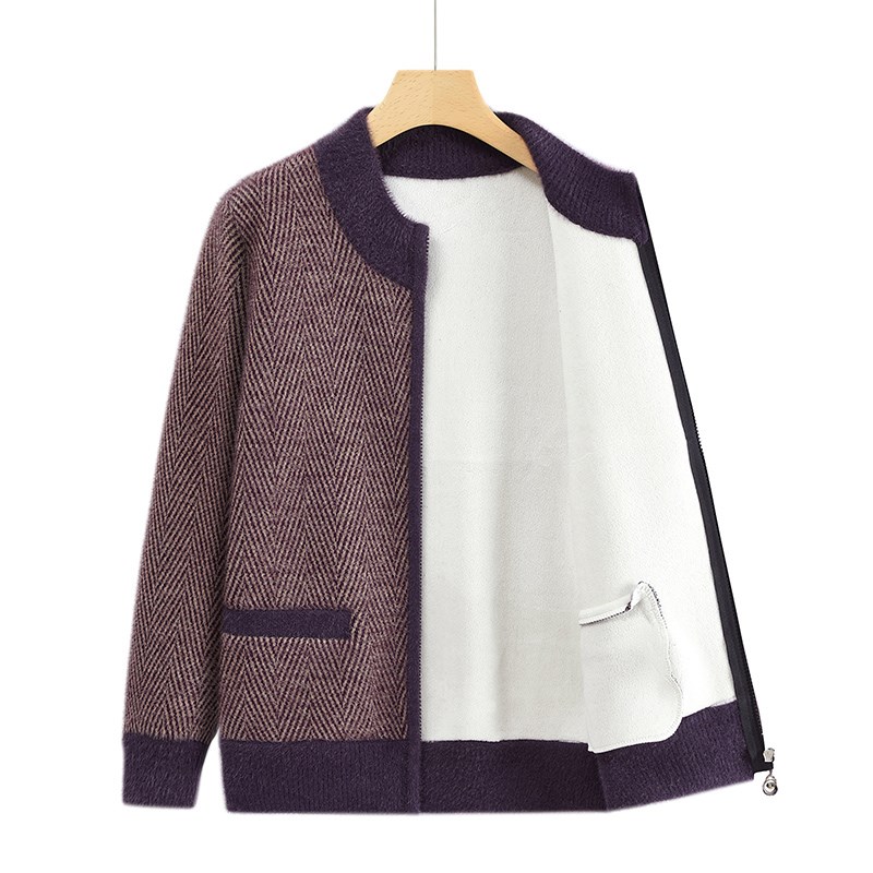 冬装2024新款奶奶加绒毛衣中老年人外套女针织衫加厚妈妈保暖衣服