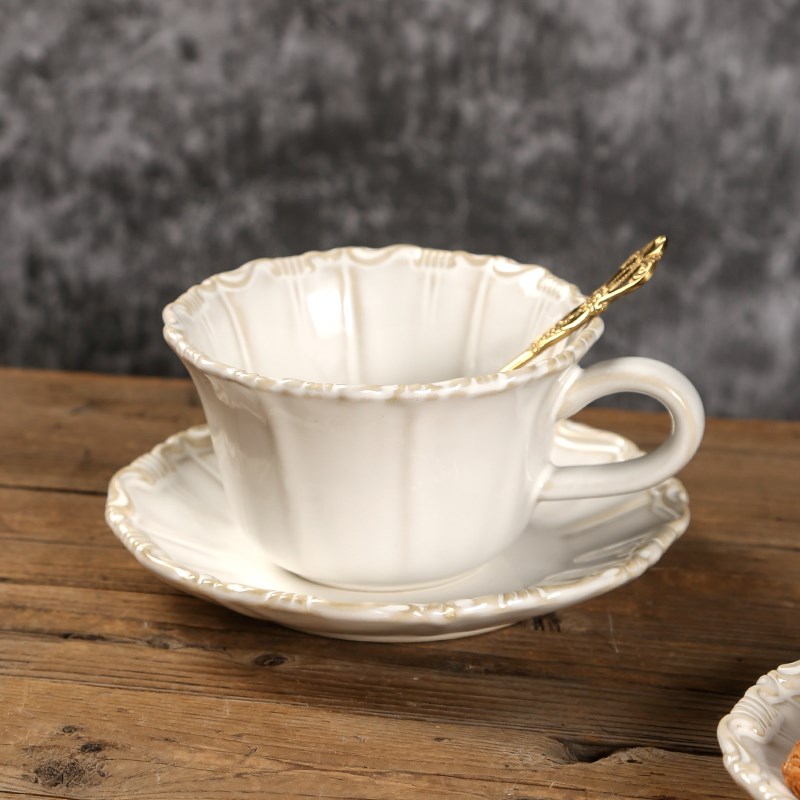法式浮雕陶瓷咖啡杯碟套装复古下午茶红茶杯子早餐杯宫廷风茶具