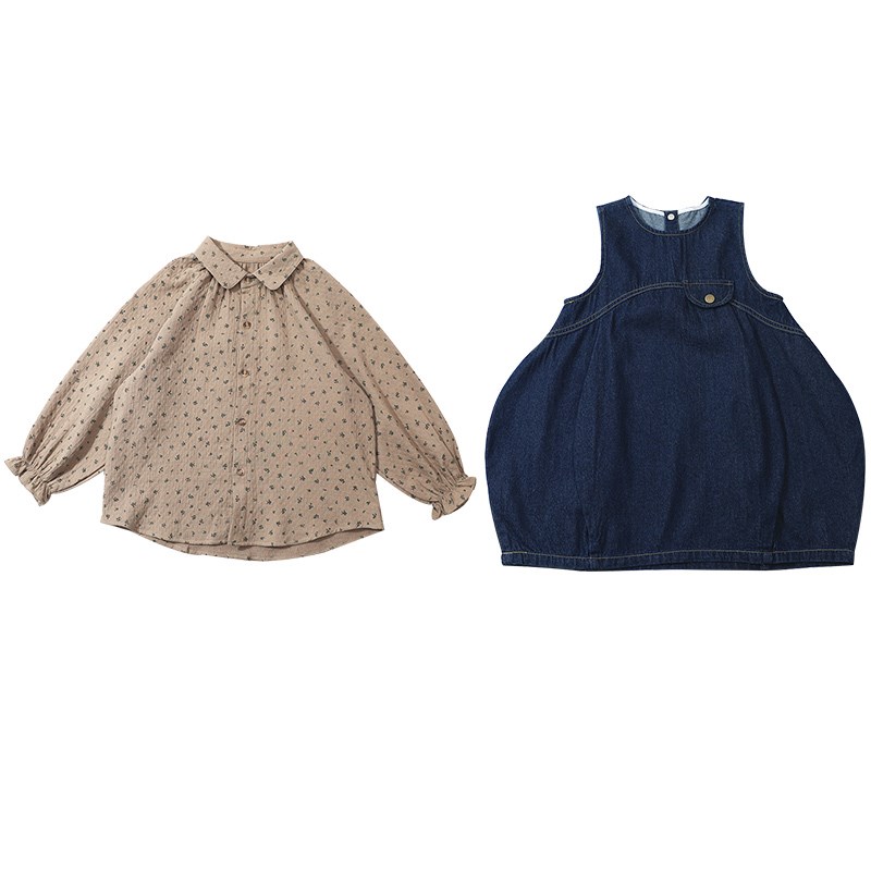 女童秋装套装洋气2024新款儿童碎花衬衫牛仔裙两件套女孩休闲衣服