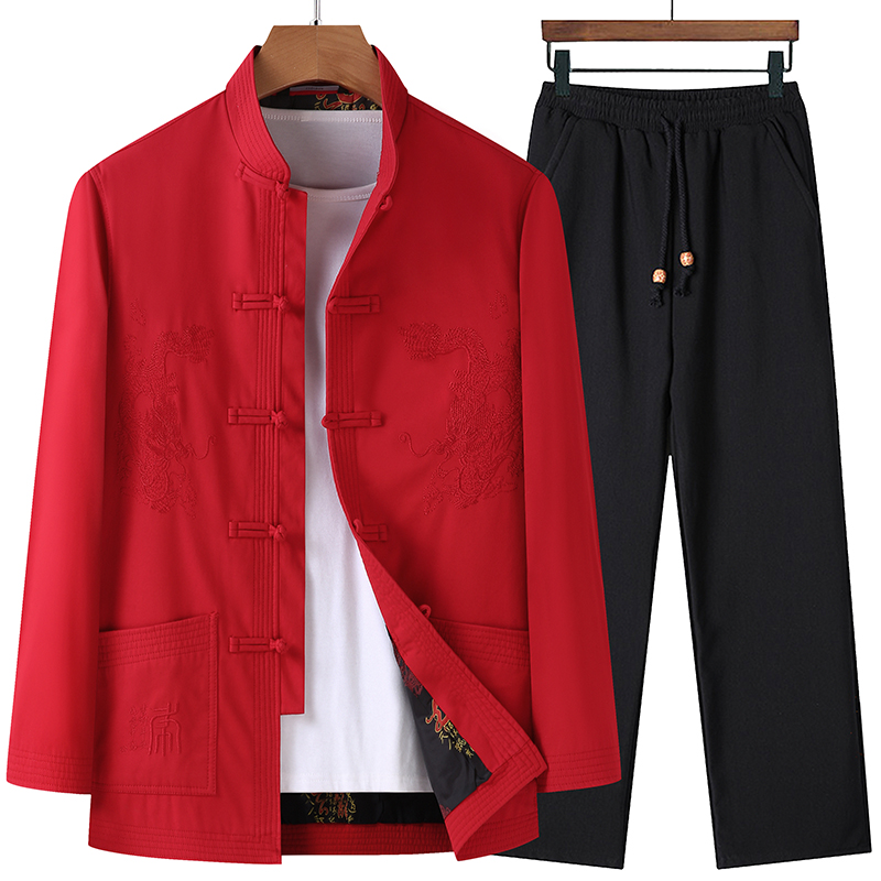 中老年唐装男春秋装外套装老人男60岁爸爸70爷爷80大寿星喜宴礼服