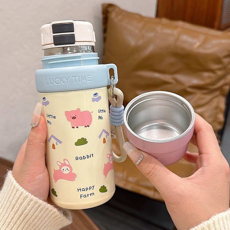 316保温杯大容量可爱双饮吸管杯女生高颜值可爱学生带盖保温水壶