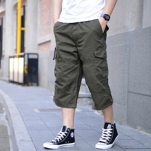 纯棉薄款 外穿中青年中裤 衩宽松大码 夏季 休闲短裤 男士 工装 子 七分裤