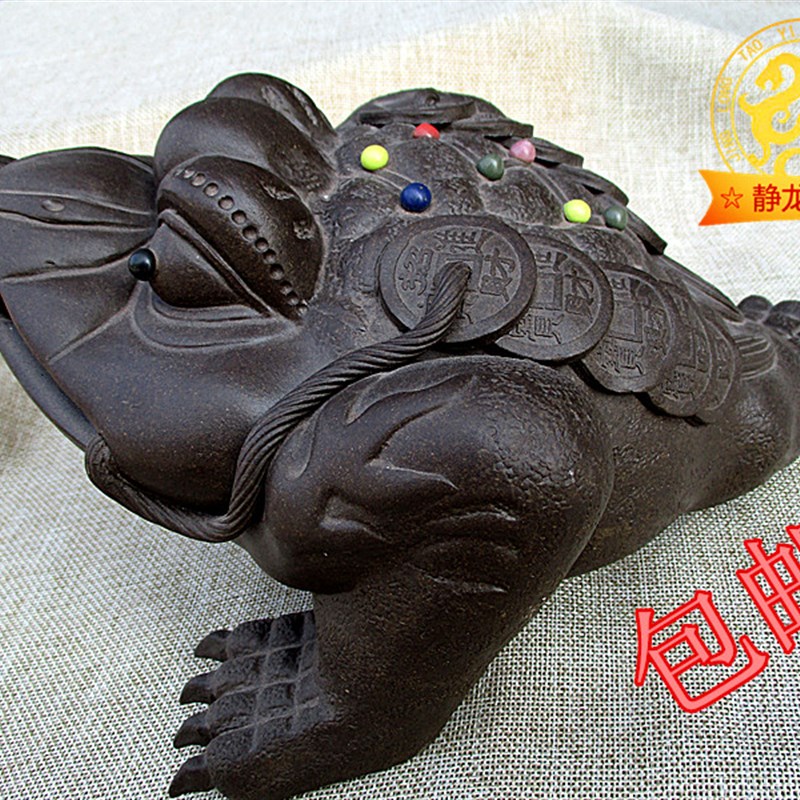 静龙陶艺.宜兴高端紫砂茶宠摆件.工艺品古铜泥茶玩三脚金蟾