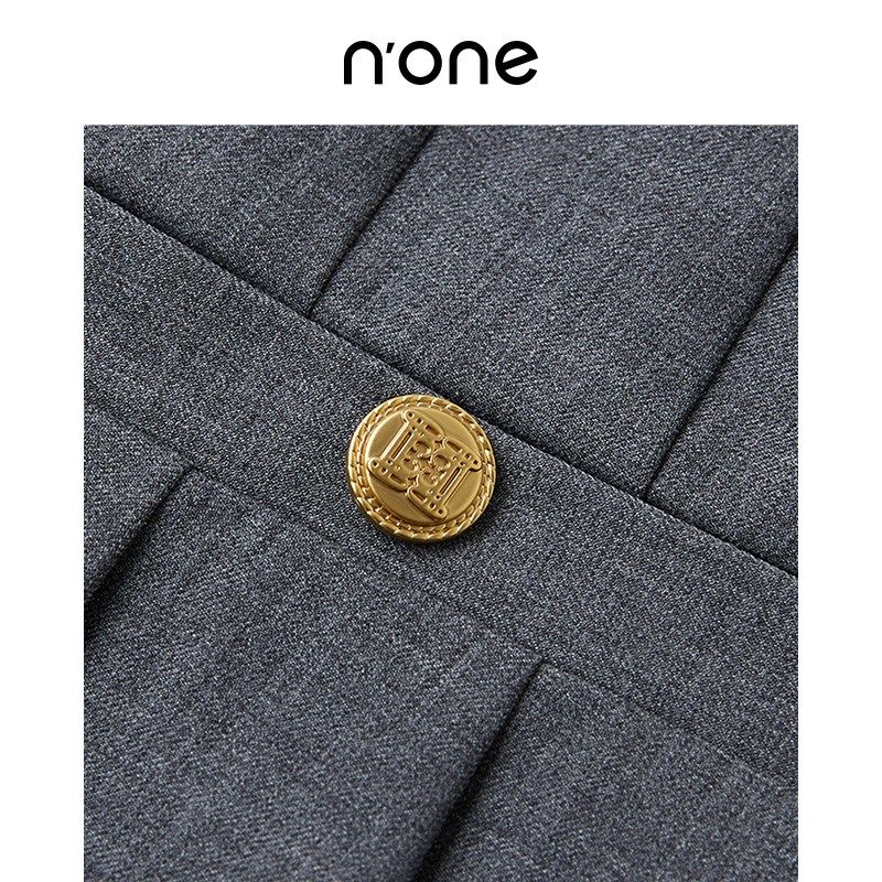 none 春季新款时尚洋气灰色短裙立体打褶百搭西装短款裙裤女