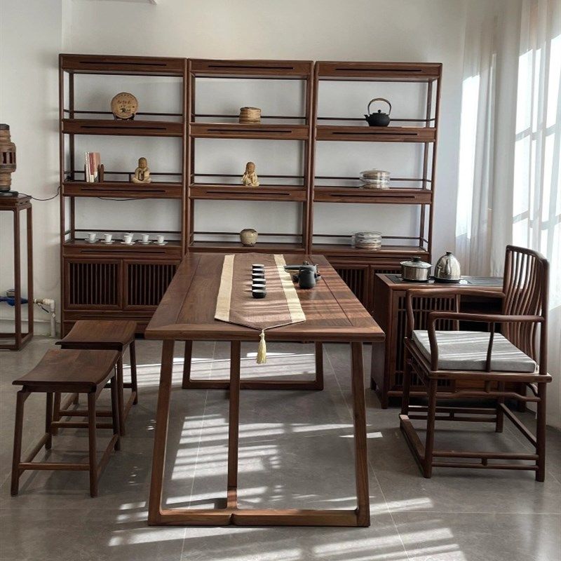 新中式胡桃木实木阳台功夫干泡茶桌椅组合办公室禅意泡茶桌