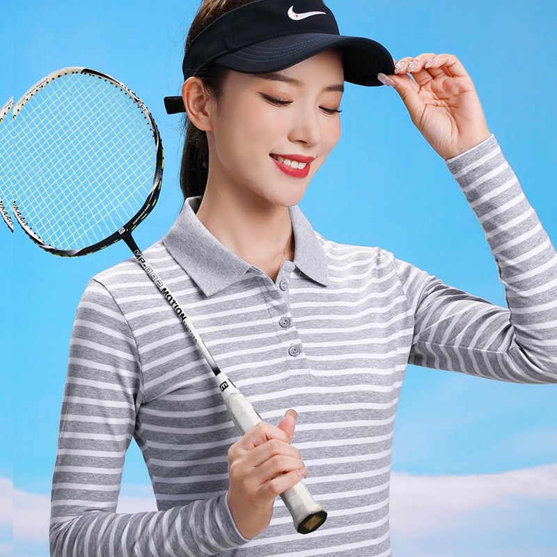 春秋条纹翻领长袖t恤女大码中年宽松纯棉上衣妈妈外穿打底polo衫