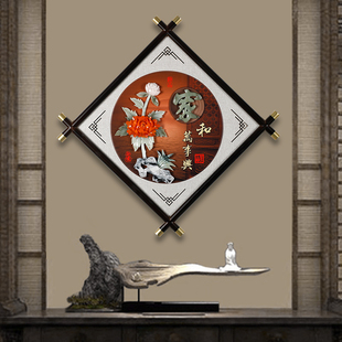 新中式客厅装饰画沙发背景墙玉雕画入户玄关走廊过道挂画立体浮雕