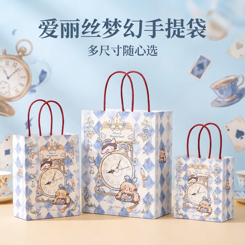 牛皮纸手提袋可爱卡通礼品袋礼物袋饰品零食打包袋小号纸袋包装袋