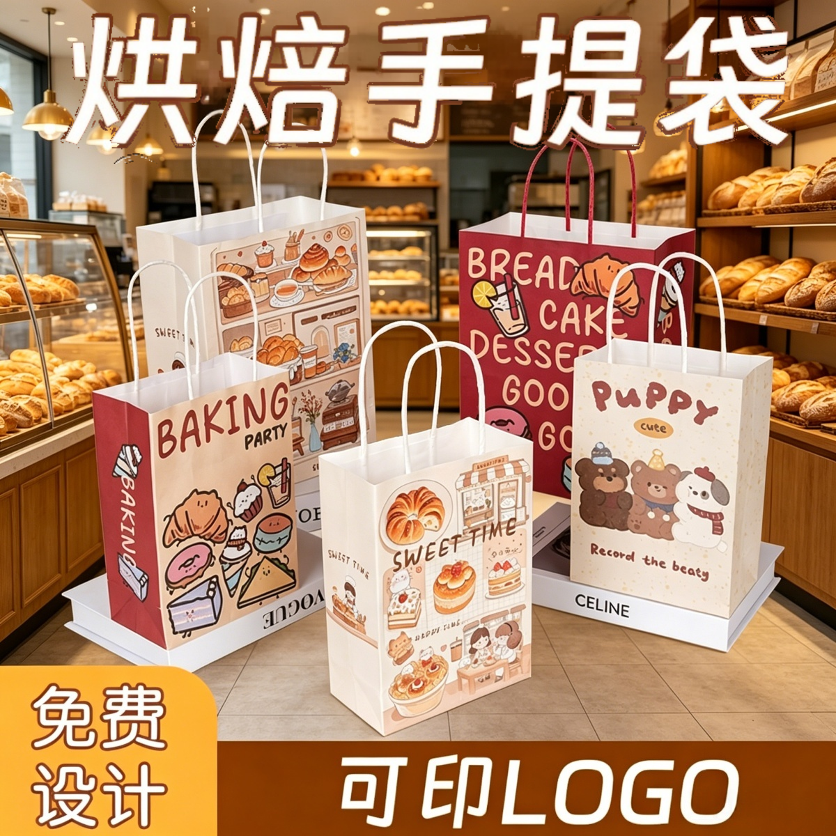 烘焙手提袋定制牛皮纸袋吐司手撕面包蛋糕包装袋子甜品外卖打包袋