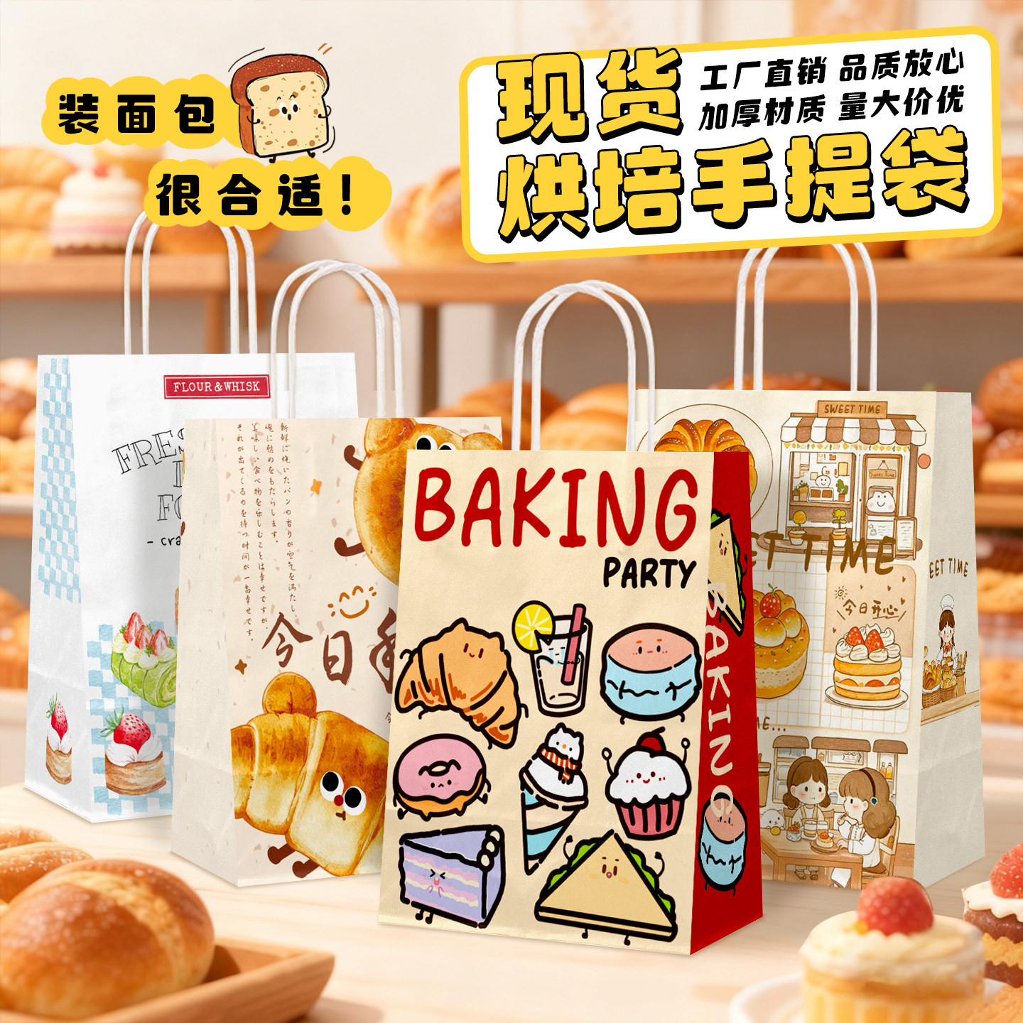 可爱烘焙袋蛋糕包装袋高颜值烘焙专用袋子手提袋面包袋外卖打包袋