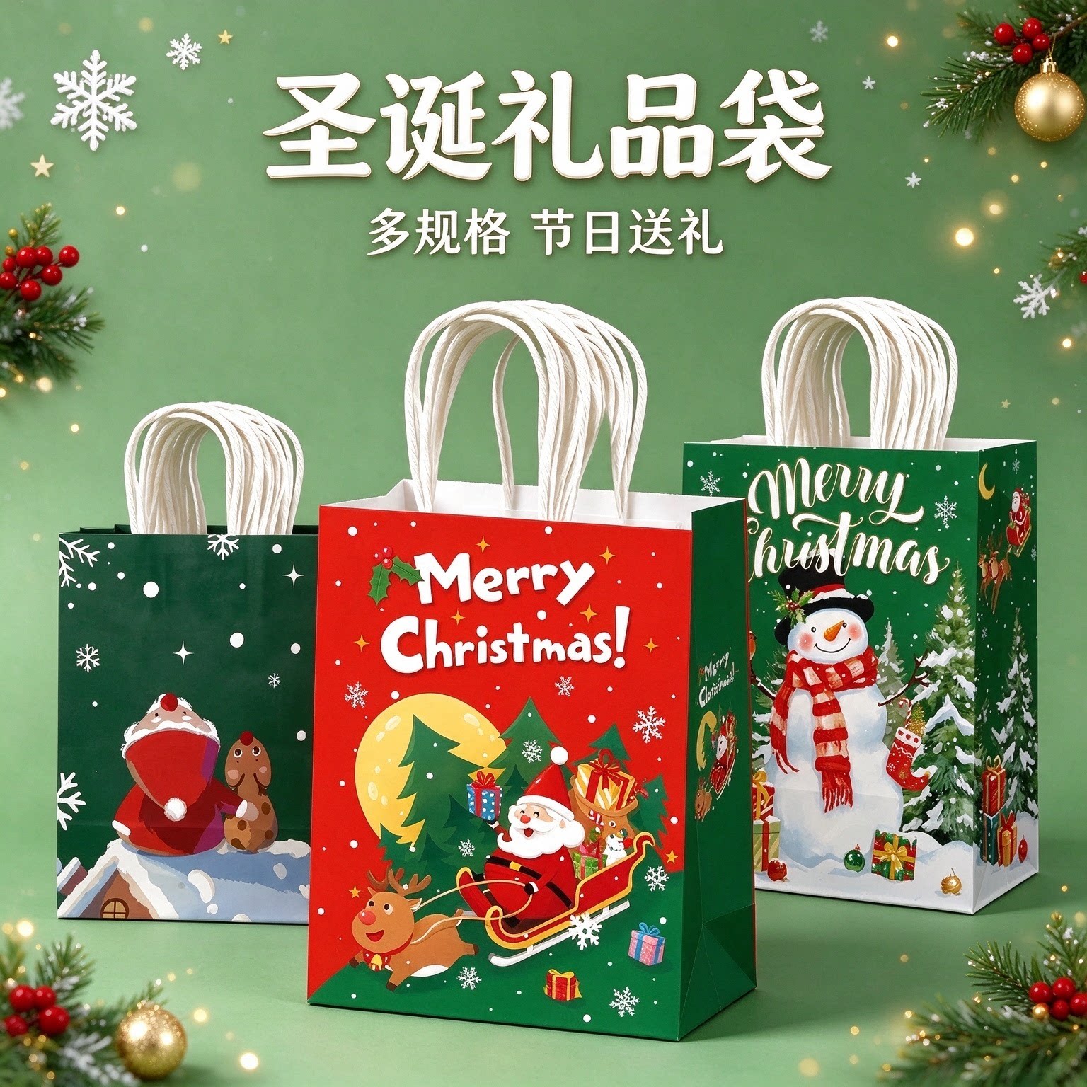 圣诞节礼品袋牛皮纸手提袋礼物伴手礼打包袋包装袋红色纸袋可定制