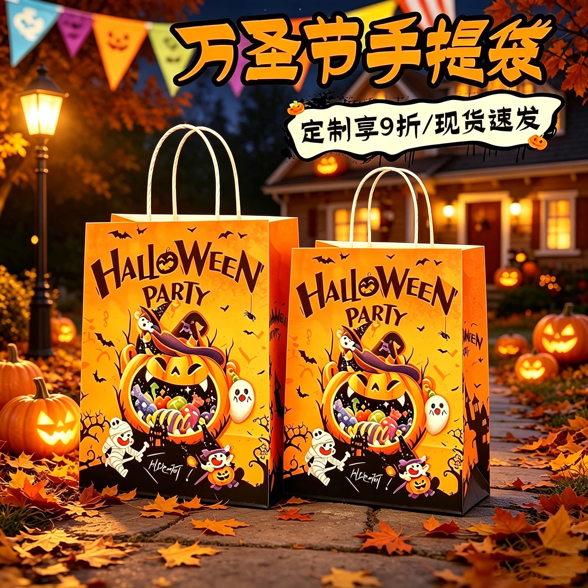 万圣节礼品袋节日派对伴手礼物儿童糖果包装袋牛皮纸袋手提袋定制