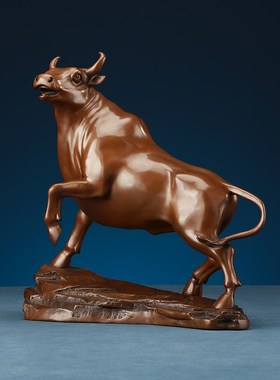 铜欣祥紫铜牛气冲天铜牛摆件家居玄关客厅办公室公司开业礼品摆件