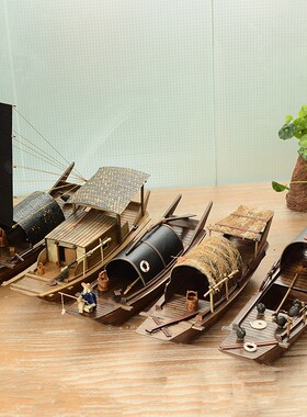 帆船模型游艇船乌篷船古船渔鹰江南水乡创意摆件一帆风顺生日礼物