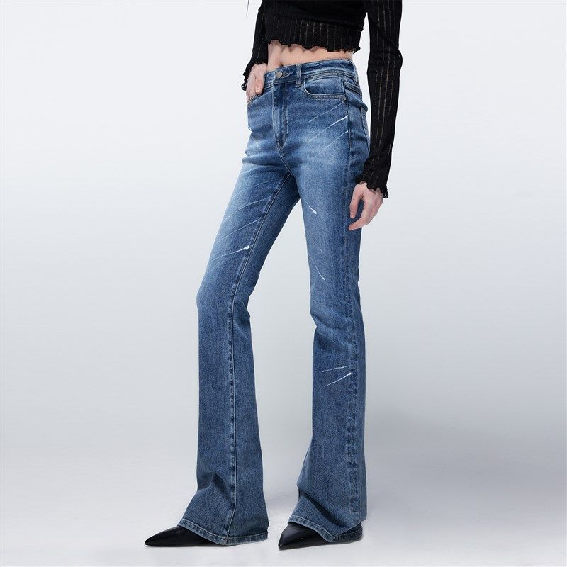 EMPTY PAGE蓝色紧身弹力牛仔裤女高腰修身显瘦显高百搭喇叭长裤