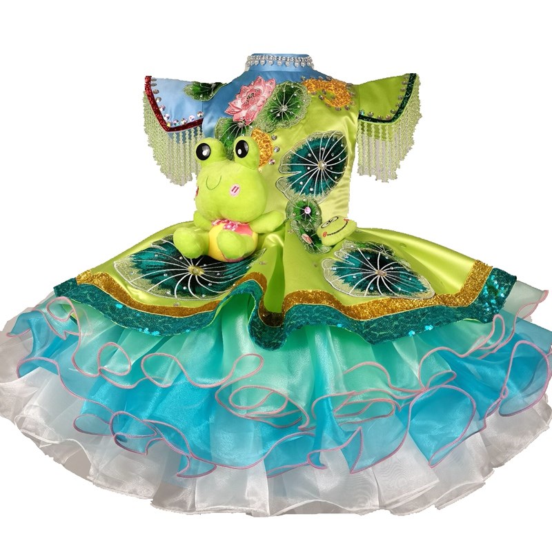 儿童唱歌礼服快乐阳光独唱表演服歌唱爱旅行的小青蛙演出蓬蓬纱裙