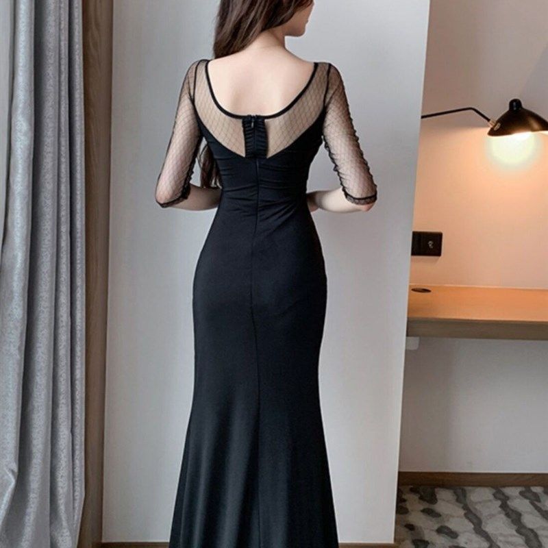 足浴足疗按摩技师服修身显瘦连衣裙高端气质长款晚礼服夜场工作服