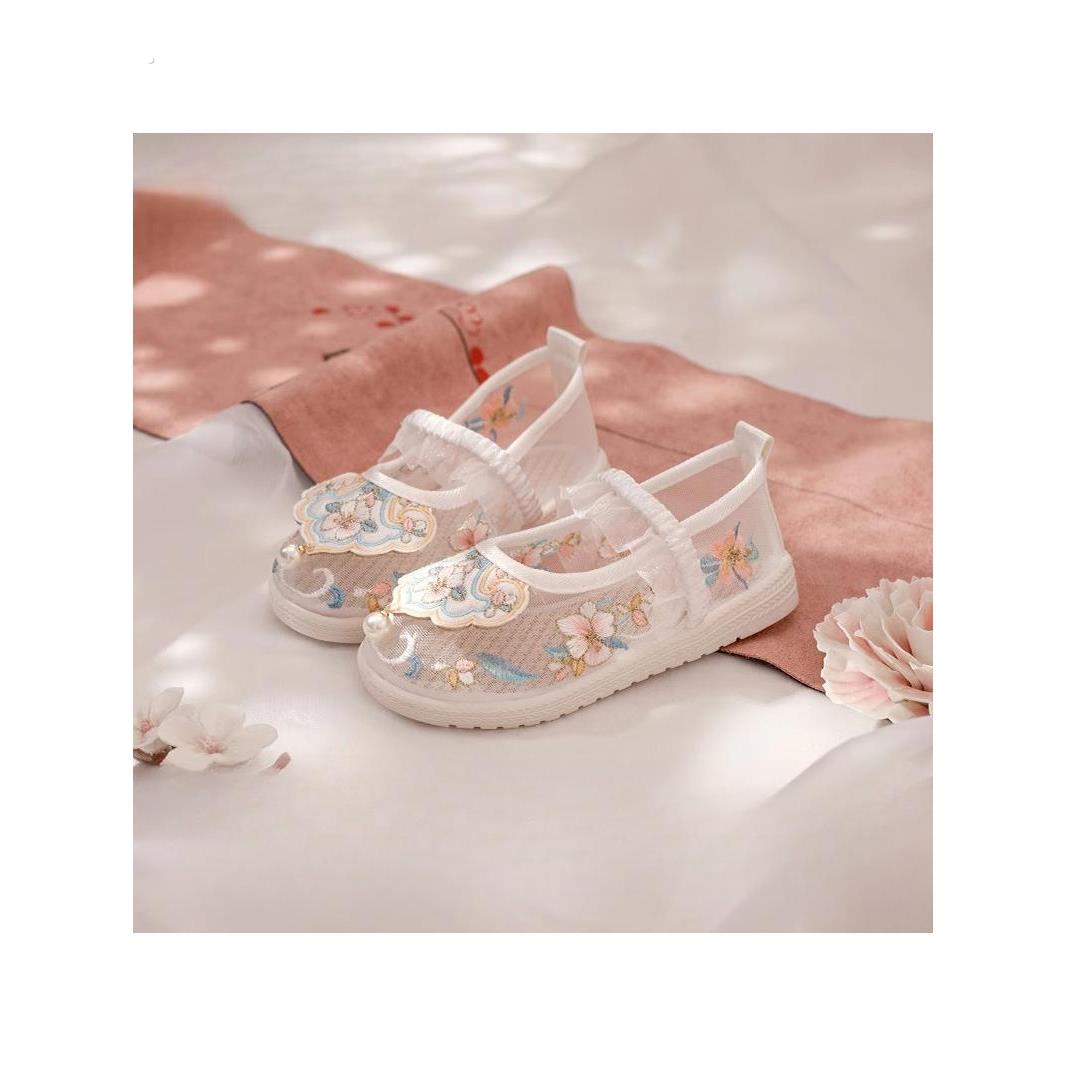 2025夏季新款透气汉服鞋女童中国风刺绣绣花鞋古风鞋子网纱凉鞋