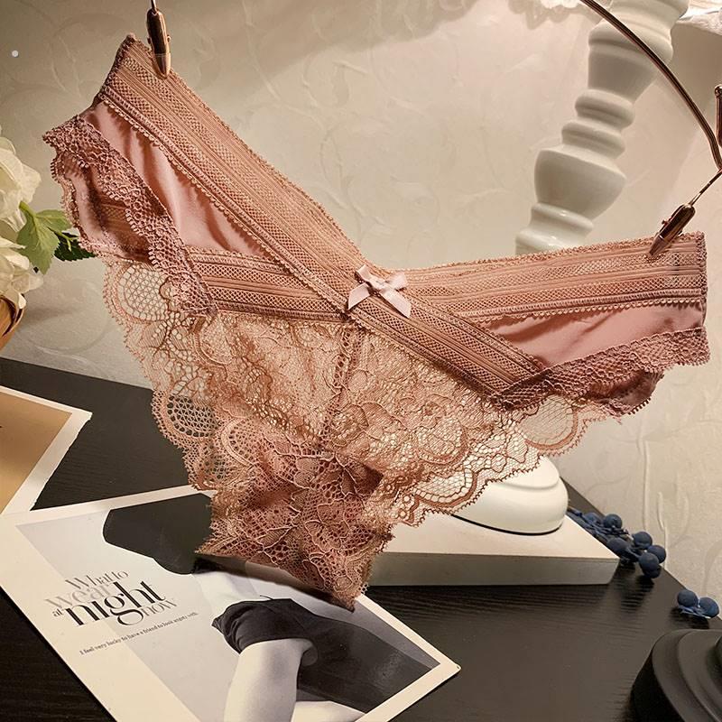 时尚性感V型交叉腰边蕾丝内裤女士低腰透明诱惑三角裤纯棉裆新品