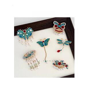 高级感新中式儿童发夹2025烧蓝珍珠蝴蝶汉服头饰女童古风旗袍发饰