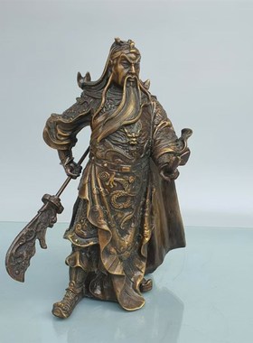 二指关公铜像摆件铜武财神横刀关二爷镇宅招财门厅聚财供奉家居