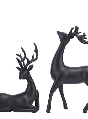 黑白色麋鹿一对软装轻奢风家居装饰工艺品酒柜电视柜摆件家居饰品