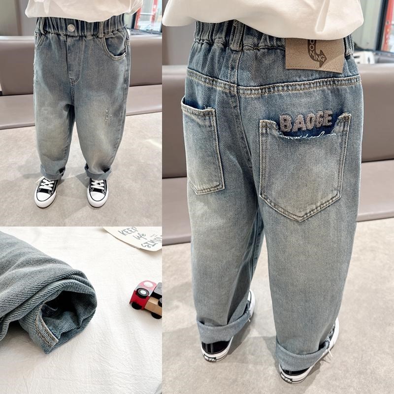 质感好~男童绣花柔软牛仔裤2025春季新款儿童宽松老爹裤百搭裤子