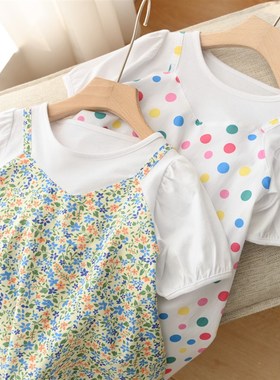 儿童纯棉连衣裙 女童A字版假两件裙子 中大童甜美裙子 夏款童装