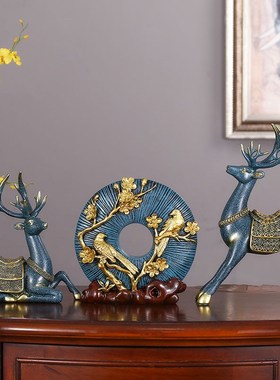 创意招财铜钱鹿摆件电视柜酒柜办公室客厅玄关装饰品乔迁送人礼物