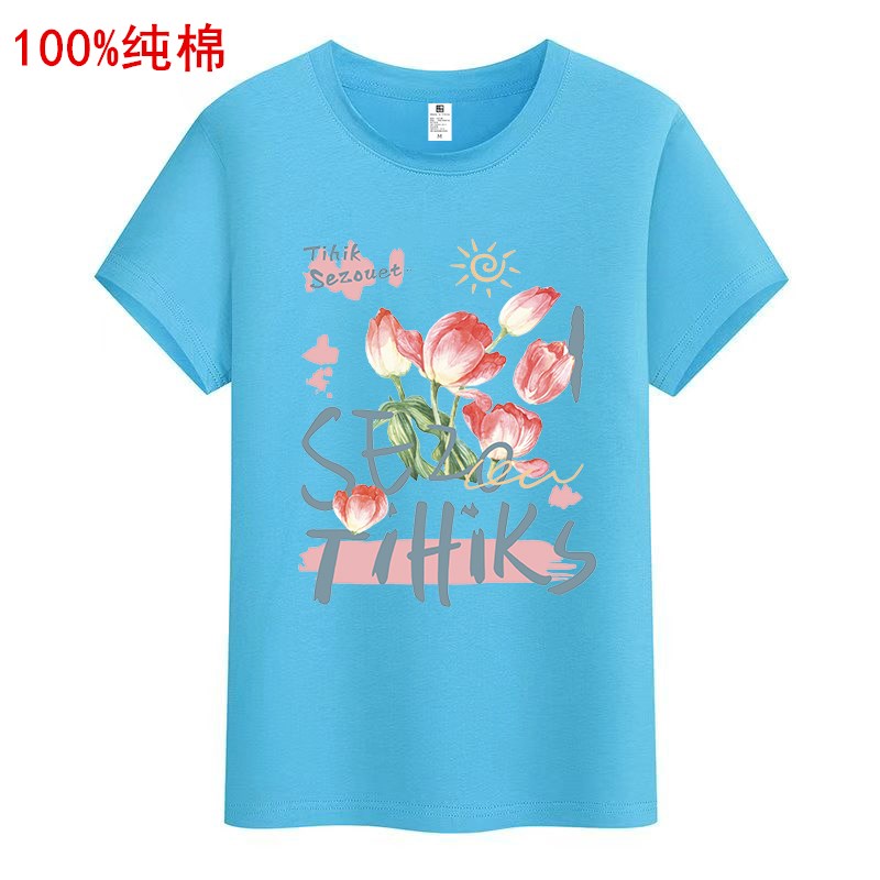 夏季大码女装纯棉圆领短袖T恤女士大码宽松显瘦时尚百搭薄款上衣