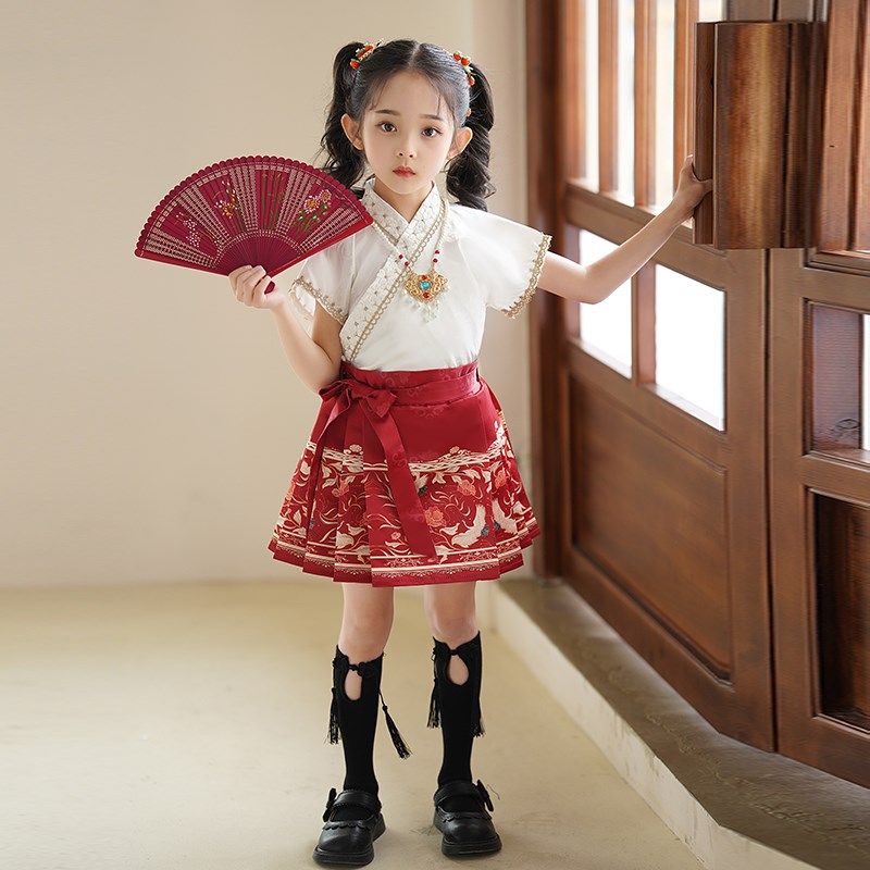 马面裙套装女童2024新款春夏款儿童汉服新中式国风高端古装两件套